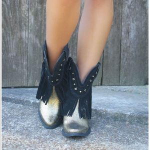 Very Volatile Gold Fringe Booties